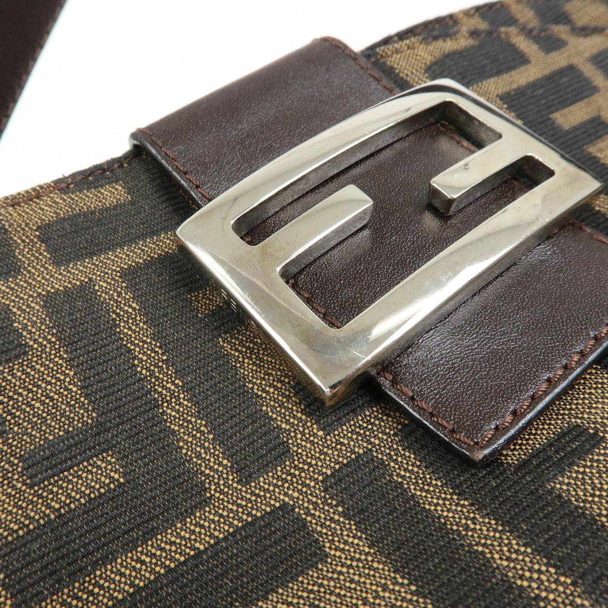 FENDI Zucca Canvas Leather Shoulder Bag Brown Black 125895