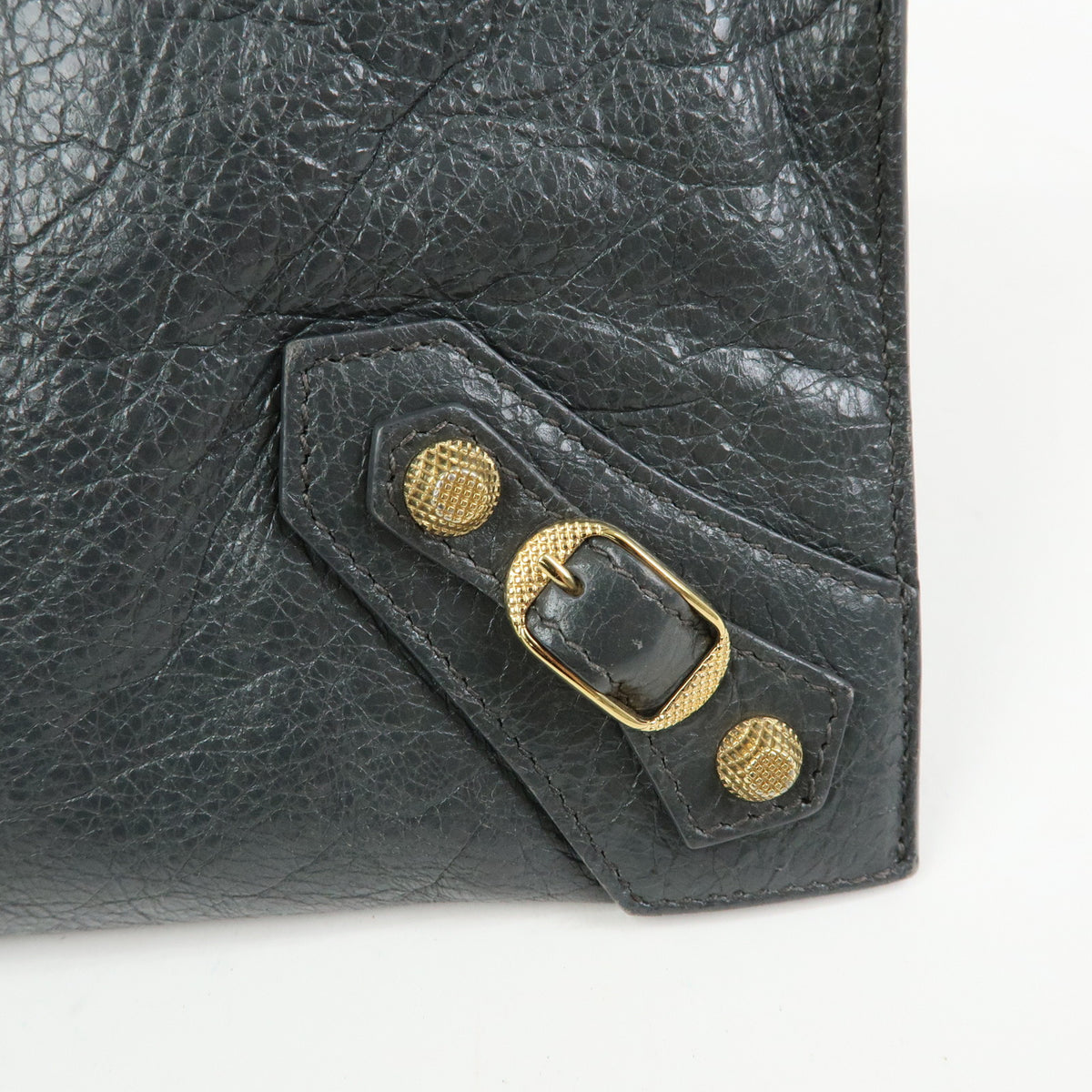 BALENCIAGA City Giant Motor Clutch Bag Leather Pouch Gray 370994