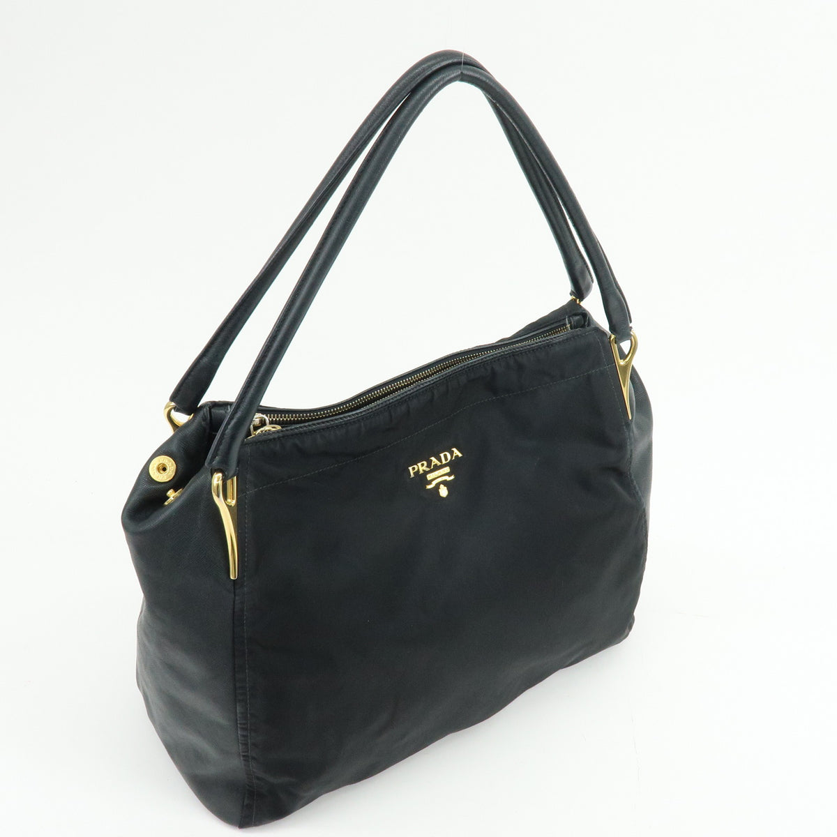 PRADA Nylon Saffiano Leather Shoulder Bag Hand Bag Black
