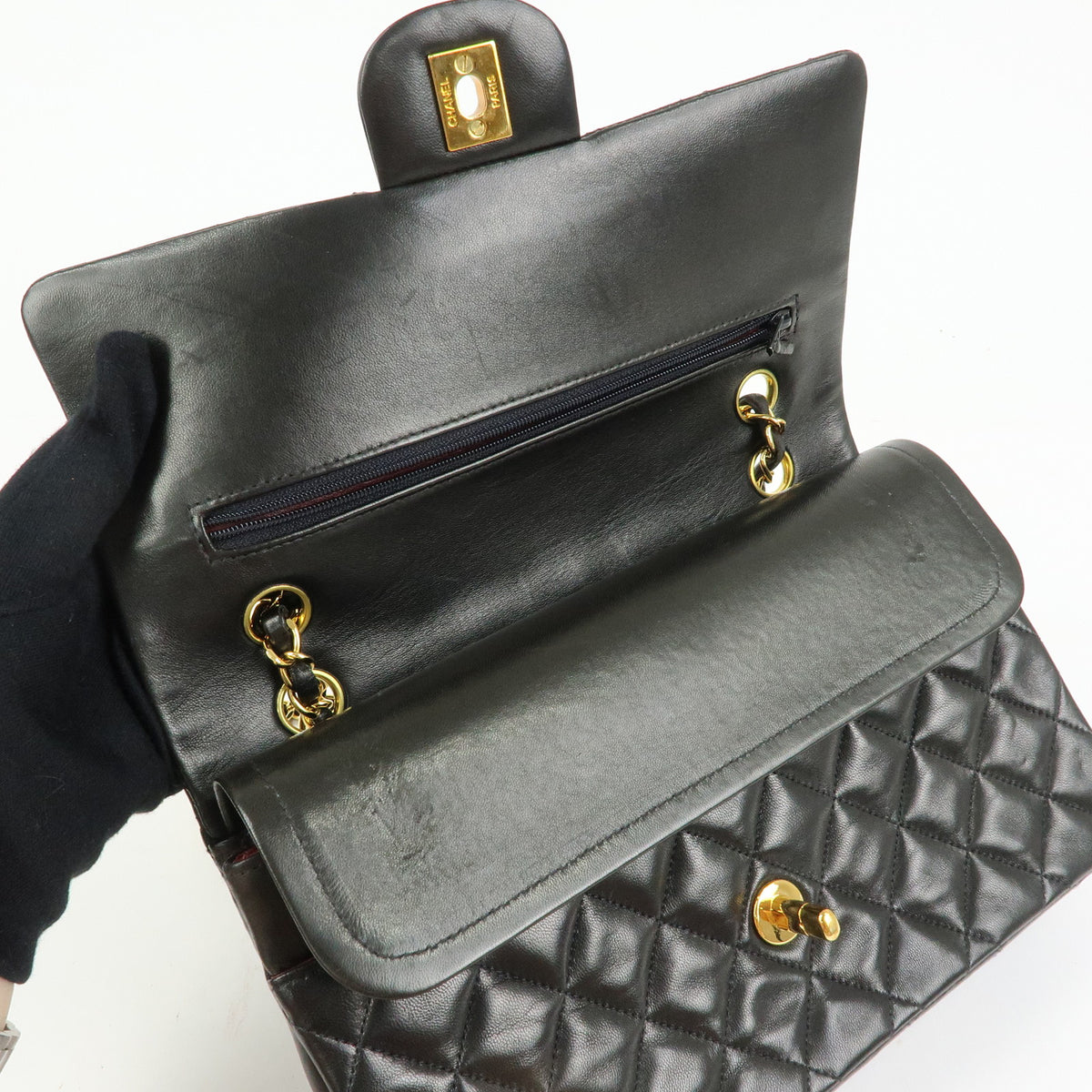 CHANEL Matelasse 25 Lamb Skin Double Flap Chain Shoulder Bag A01112