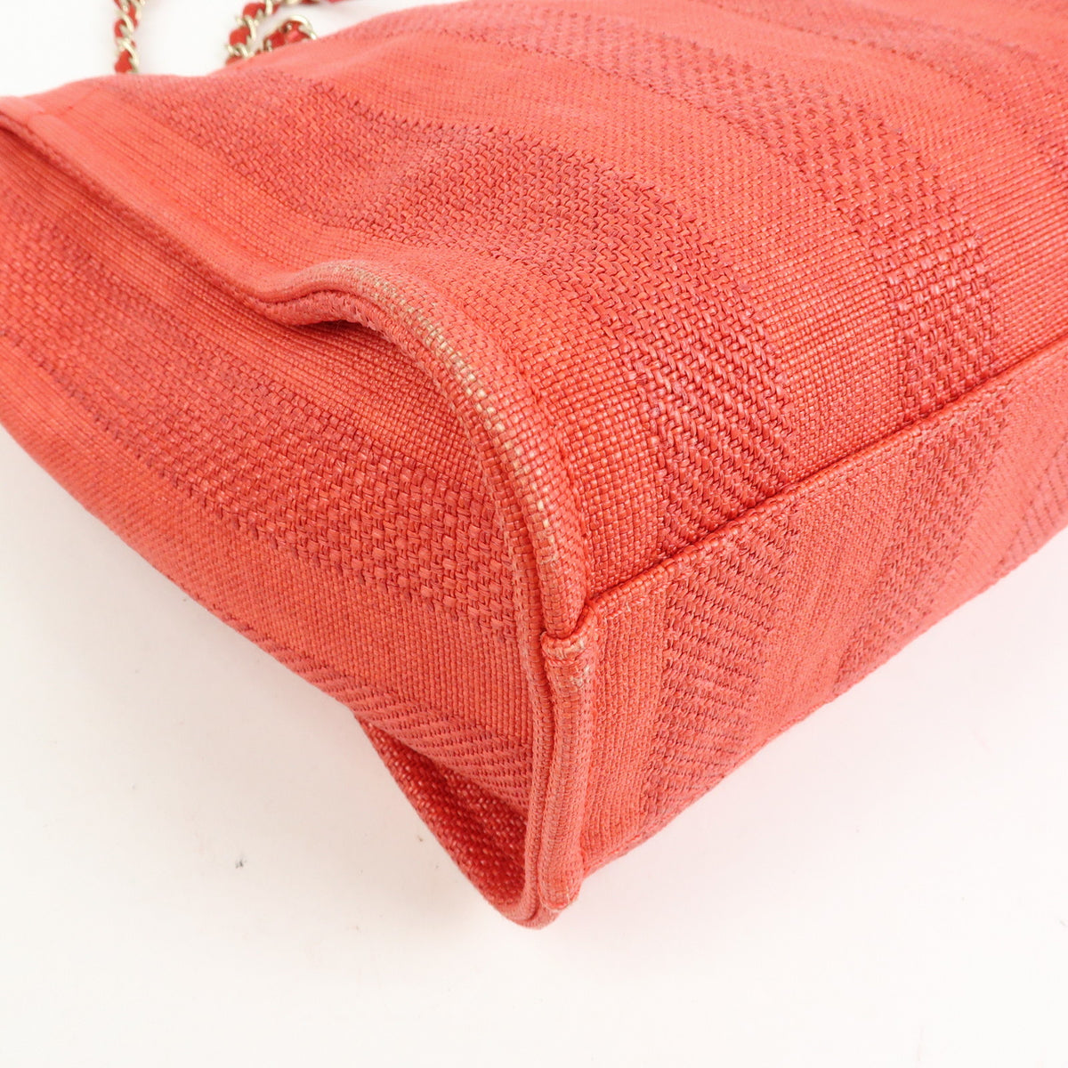 CHANEL Deauville MM Straw Canvas Leather Tote Shoulder Bag Red A67001