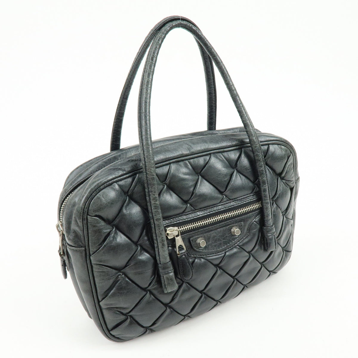 BALENCIAGA The Matelasse Leather Hand Bag Mini Boston Bag 182089