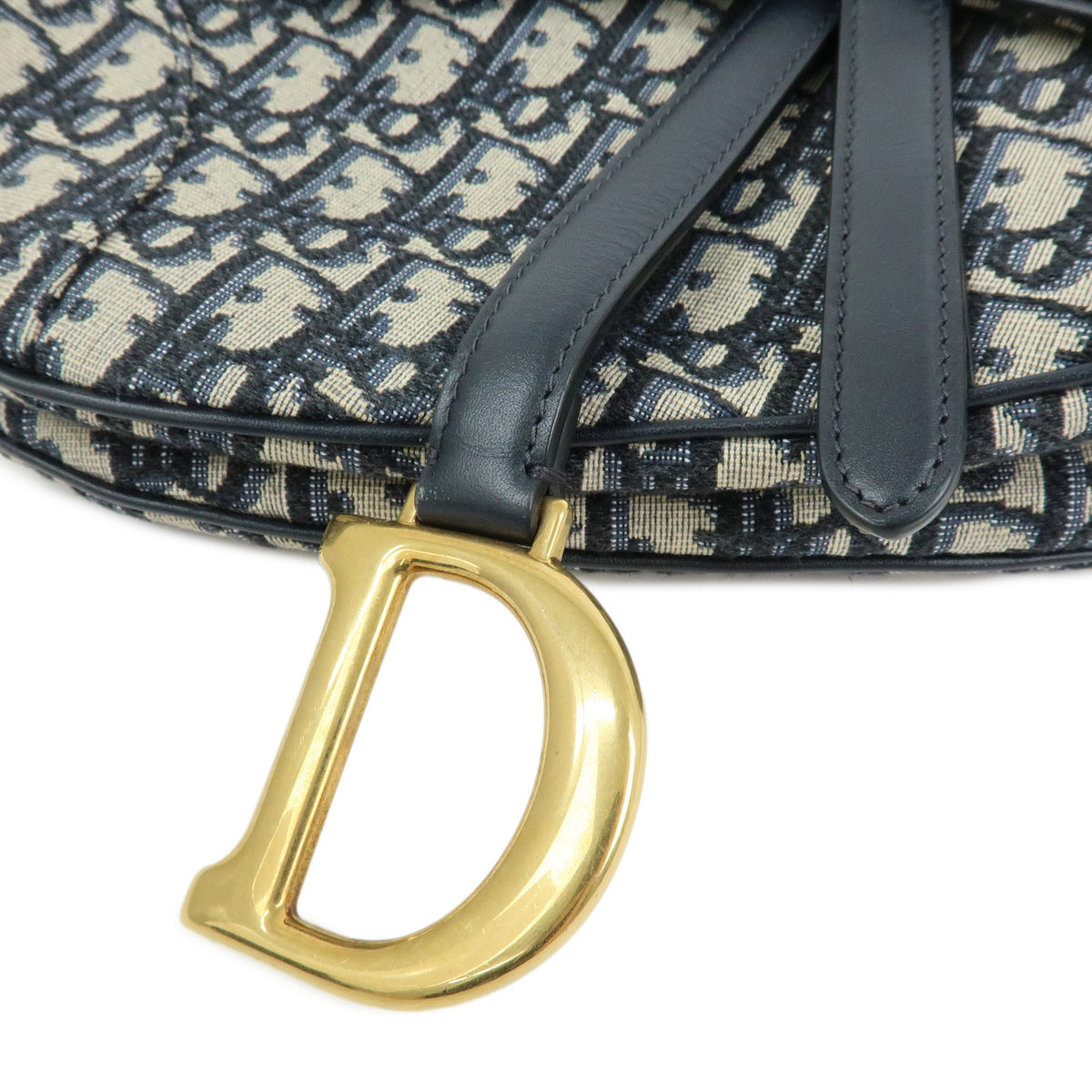 Christian Dior Saddle Oblique Jaquard Canvas Leather Shoulder Bag Navy