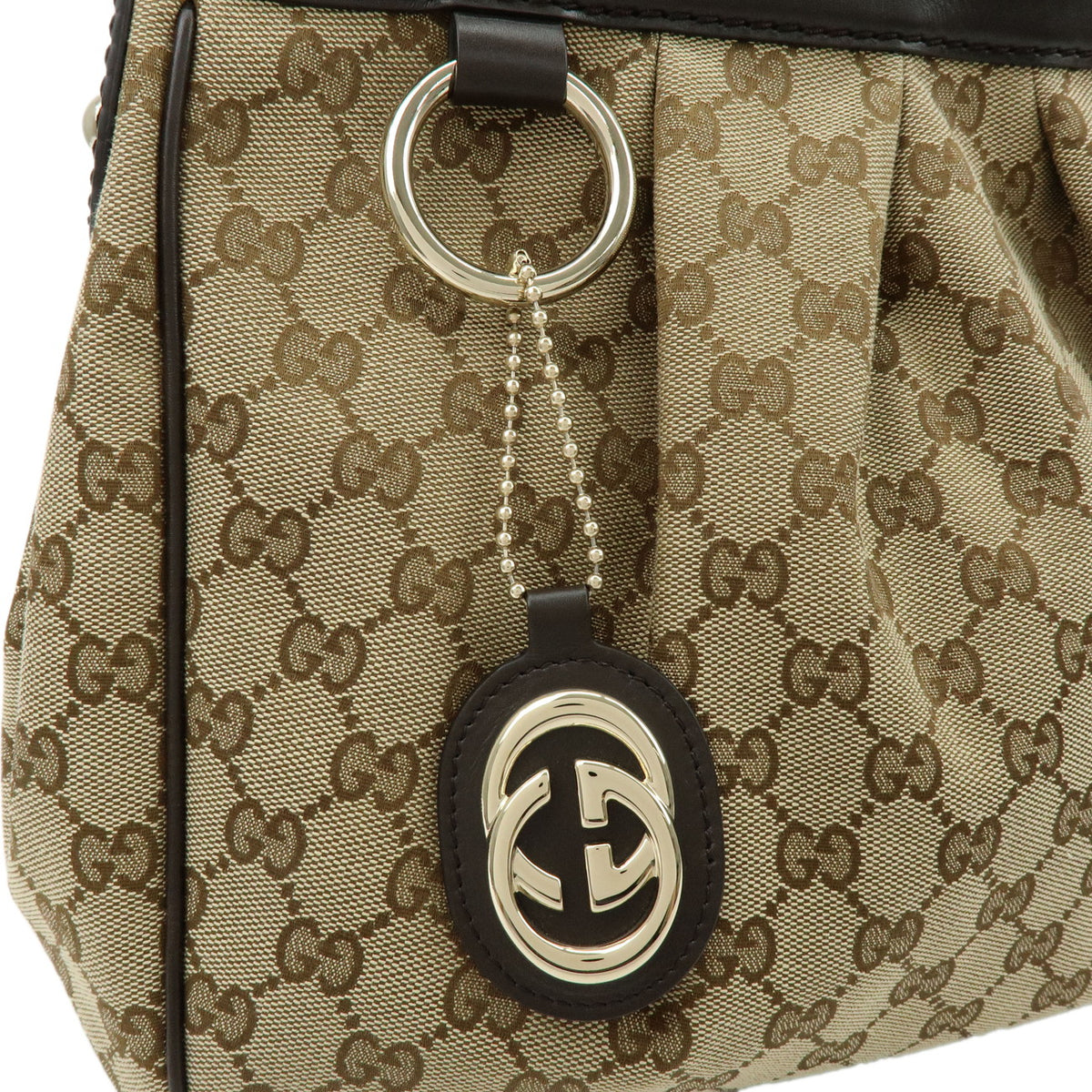 GUCCI Sukey Interlocking G GG Canvas Leather Shoulder Bag Brown 296834