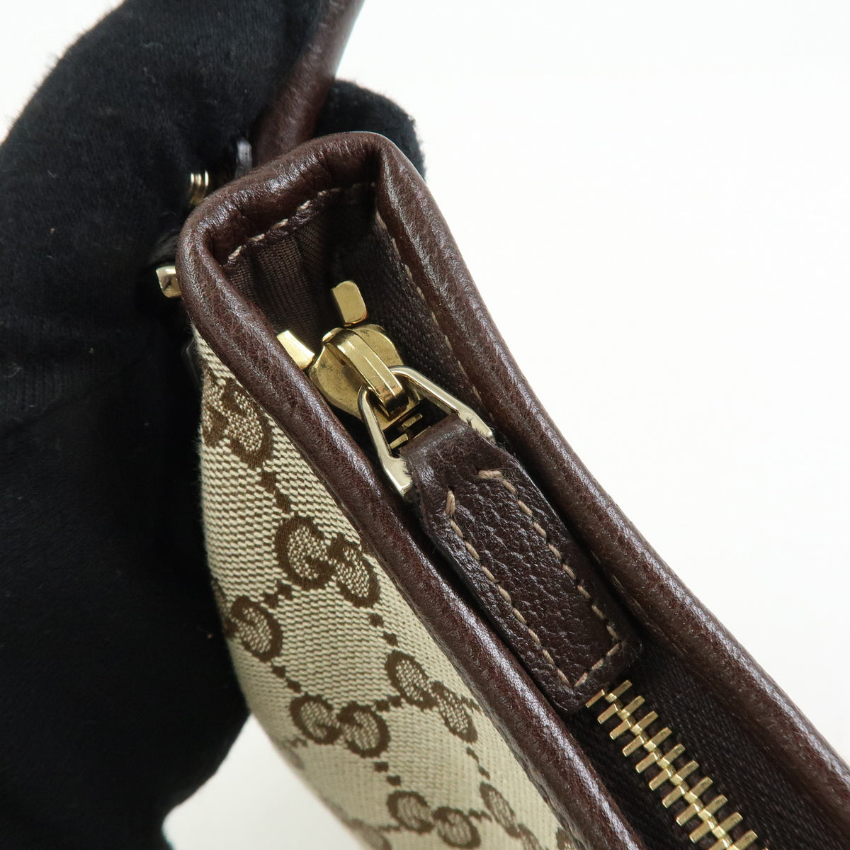 GUCCI Abbey Canvas Leather Shoulder Bag Brown 130738