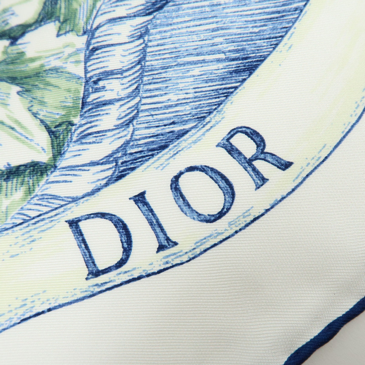 Christian Dior Silk 100% Scarf White Navy Blue Yellow