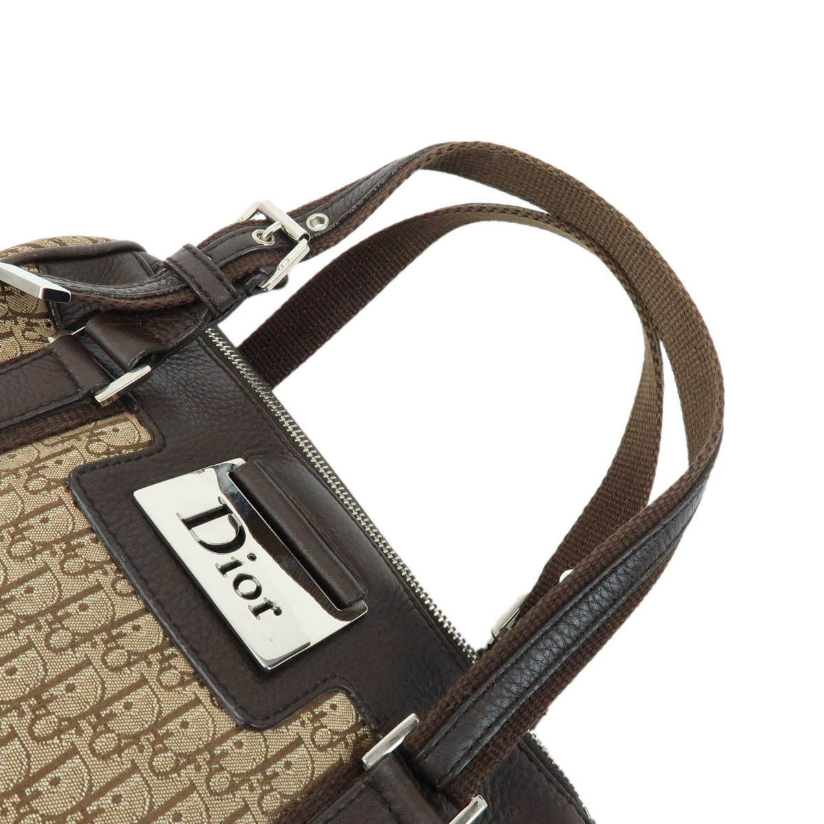 Christian Dior Trotter Jacquard Canvas Hand Bag Mini Boston Bag Brown