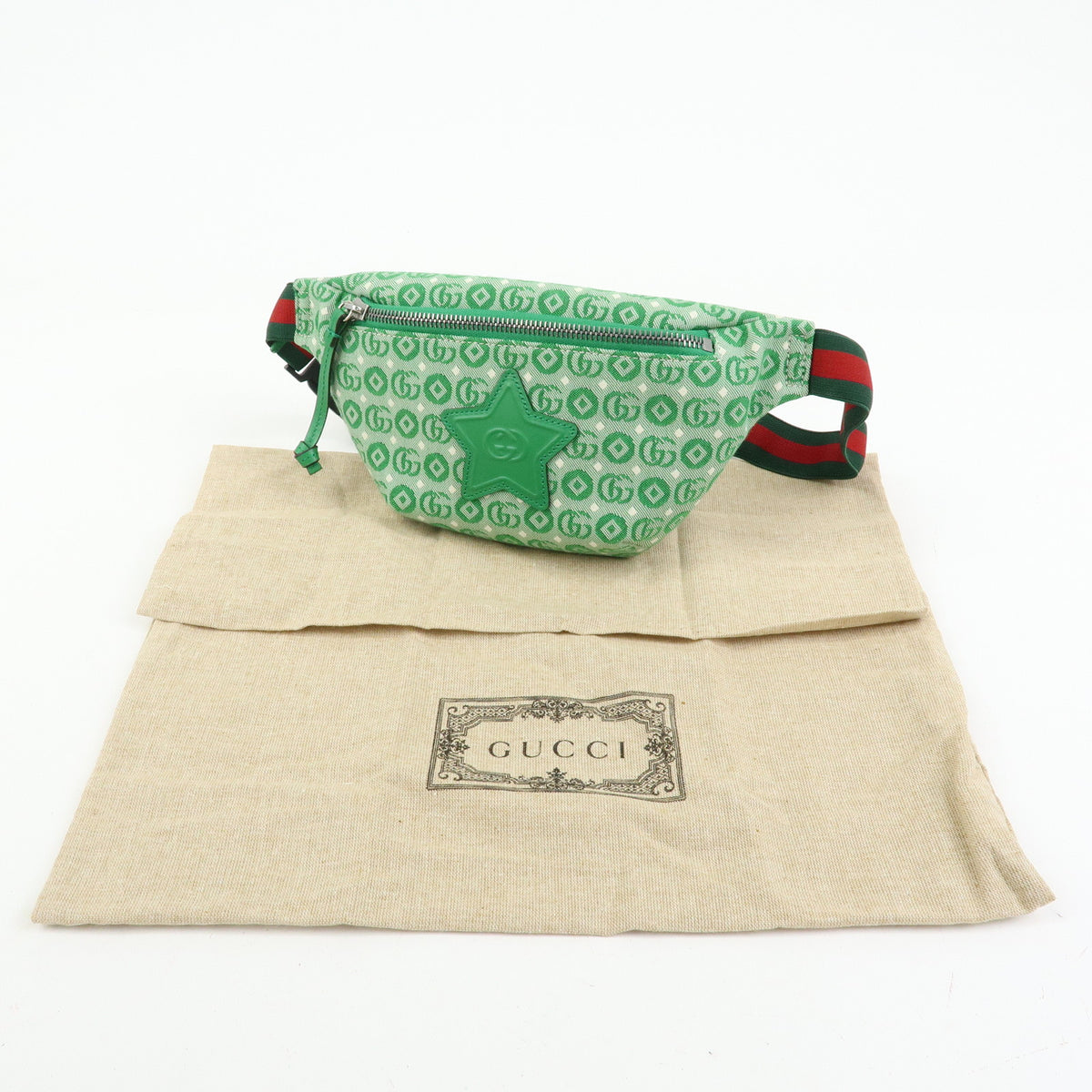 GUCCI Children's Canvas Leather Body Bag Waist Bag Green 502095