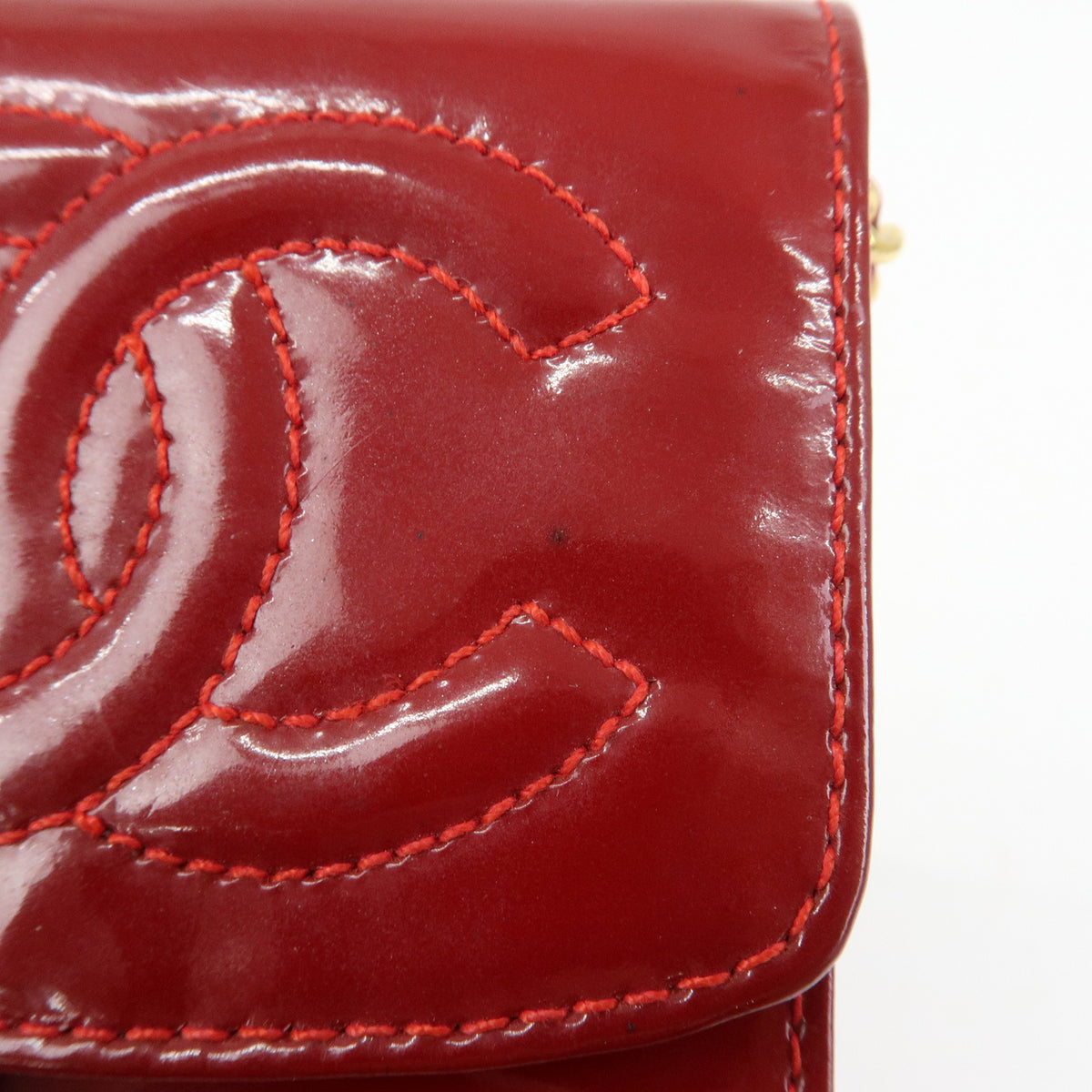 CHANEL COCO Mark Patent Leather Chain Shoulder Bag Phone Case Red Gold