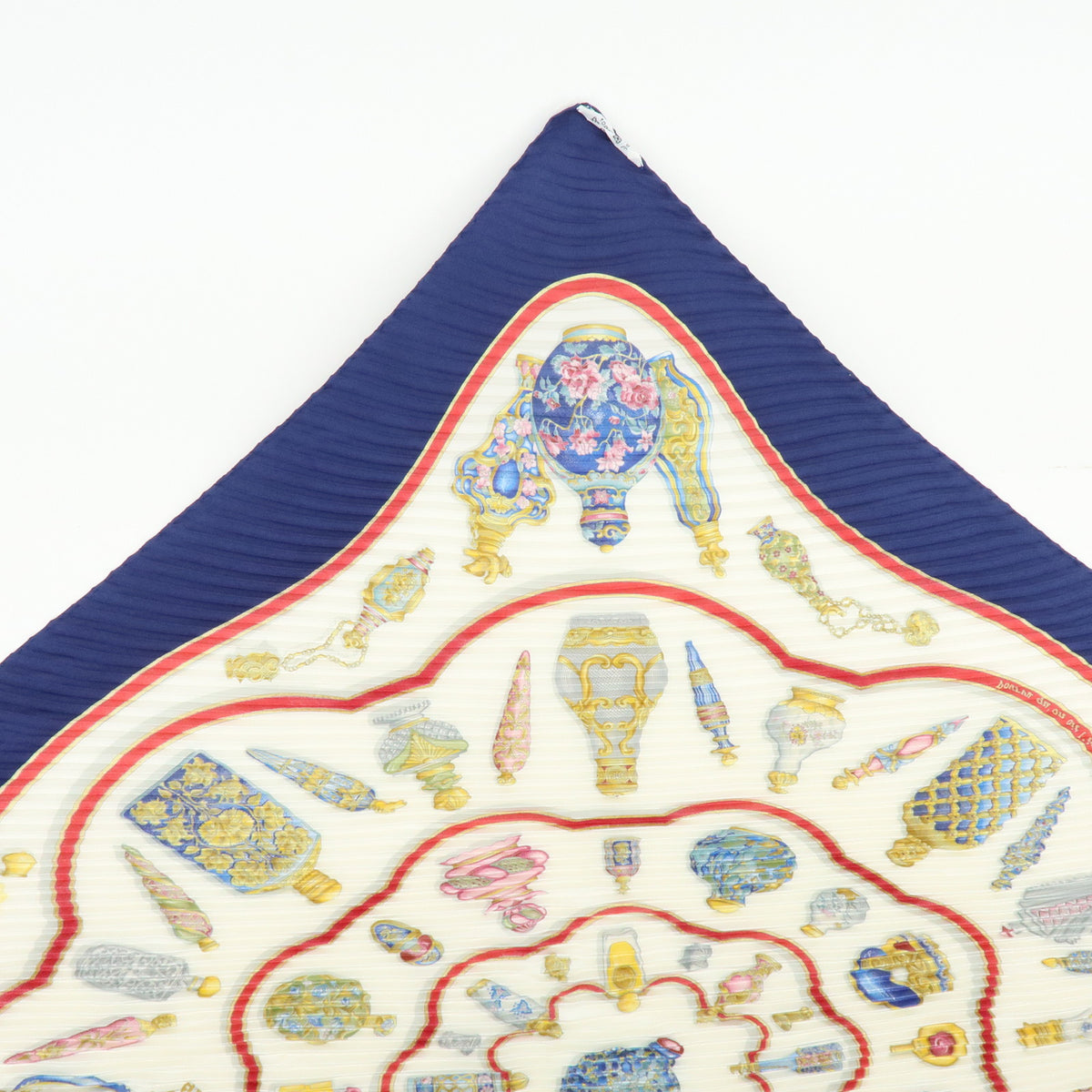HERMES Silk 100% Pleated Carre Scarf Pourvu qu'on ait l'ivresse Navy