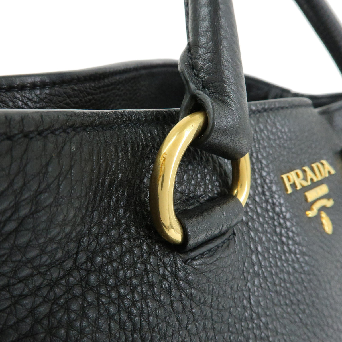 PRADA Logo Leather 2Way Bag Hand Bag Black