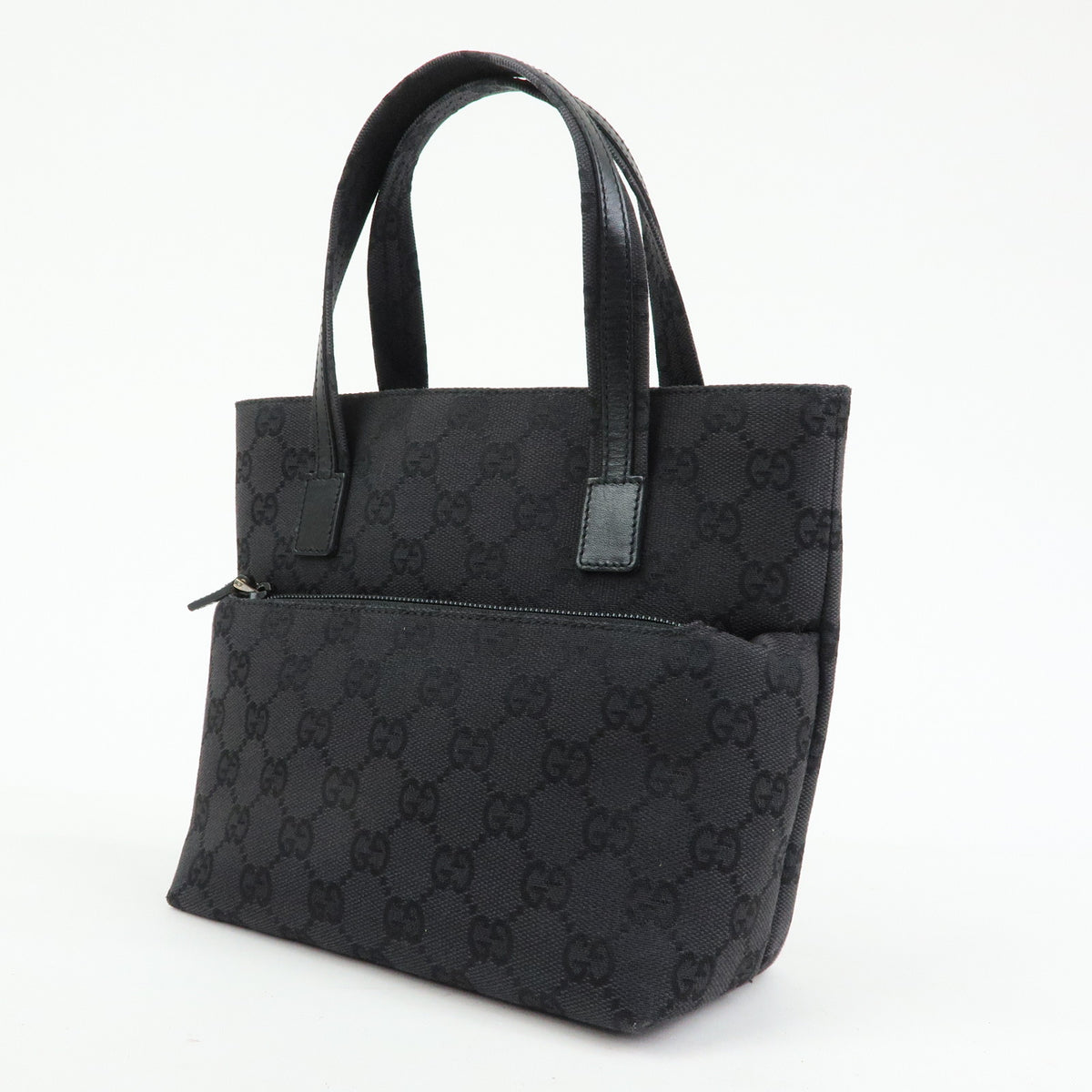 GUCCI GG Canvas Leather Mini Tote Bag Hand Bag Black 002・1079