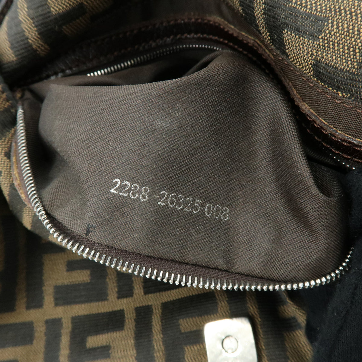 FENDI Mamma Baguette Zucca Canvas Leather Shoulder Bag Brown 26325