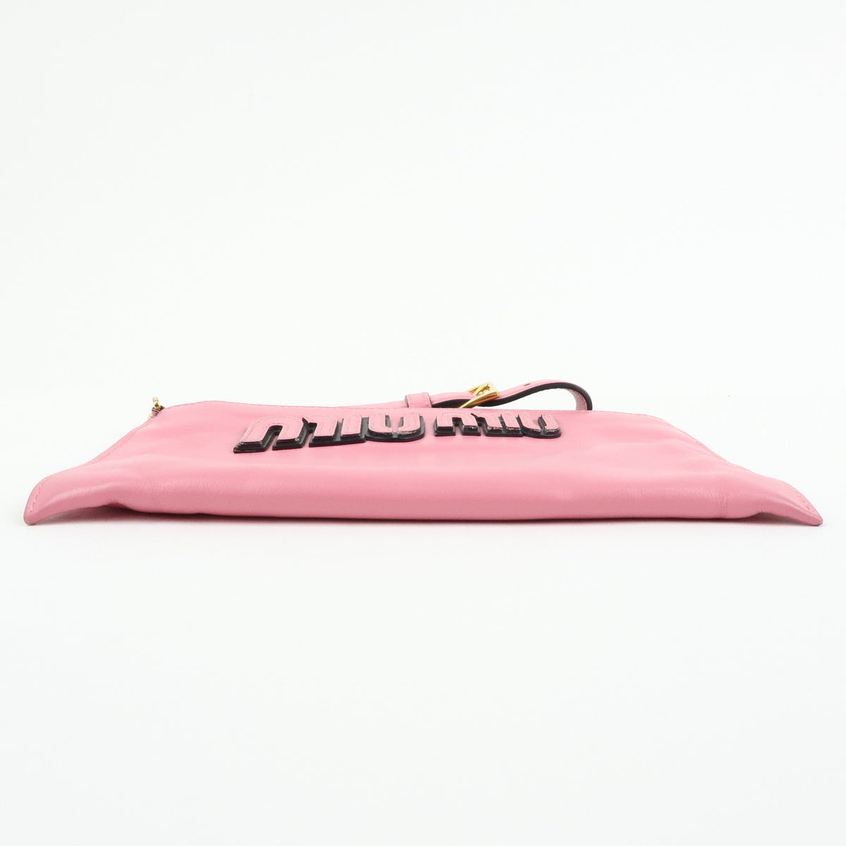 MIU MIU Logo Soft Calf Leather Clutch Bag Flat Pouch Pink 5N1890