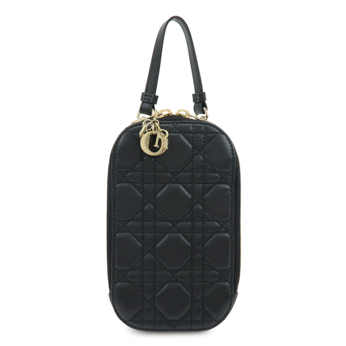 Christian Dior Cannage Lamb Skin Phone Holder Phone Case Black