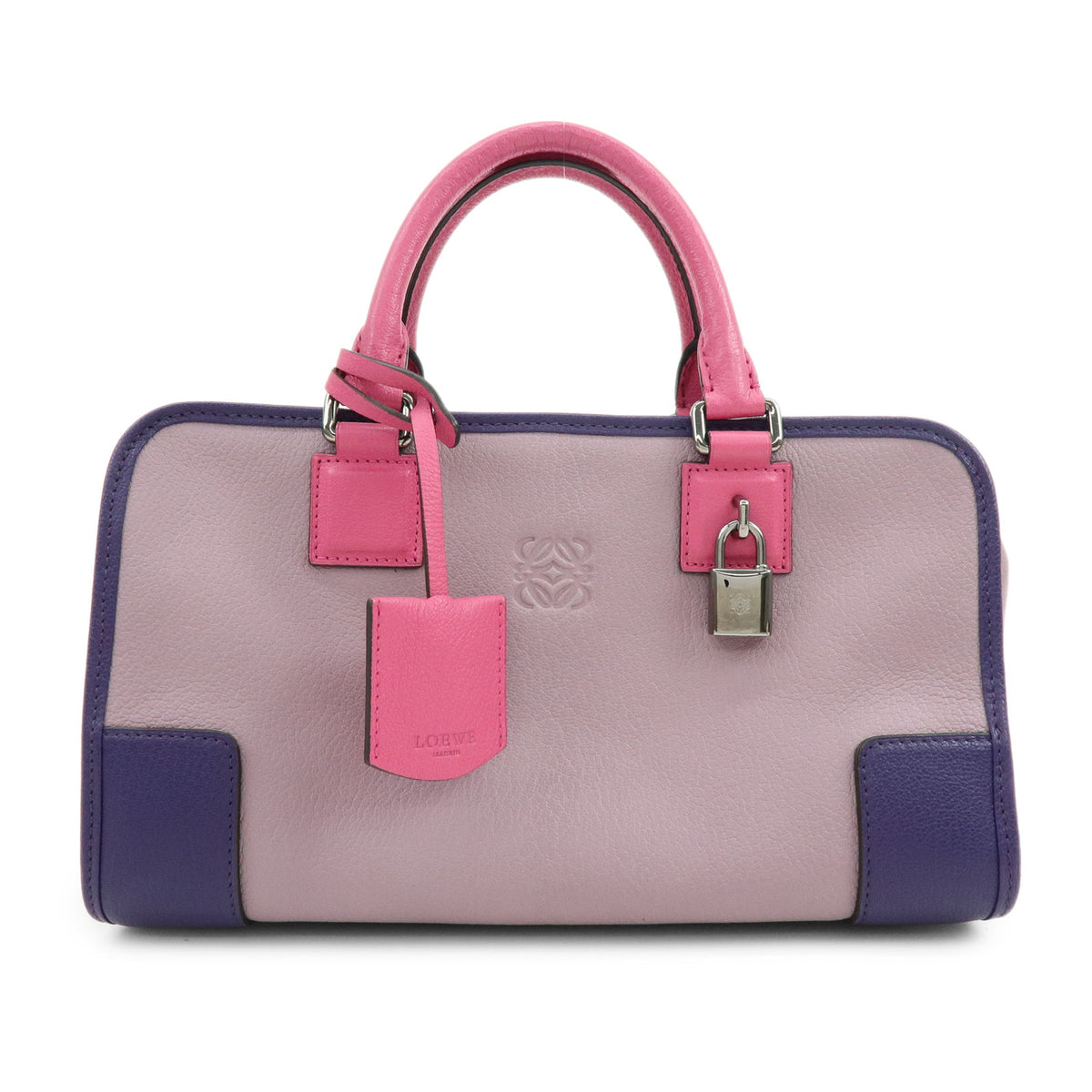 LOEWE Anagram Amazona 28 Leather Hand Bag Tote Bag Purple Pink