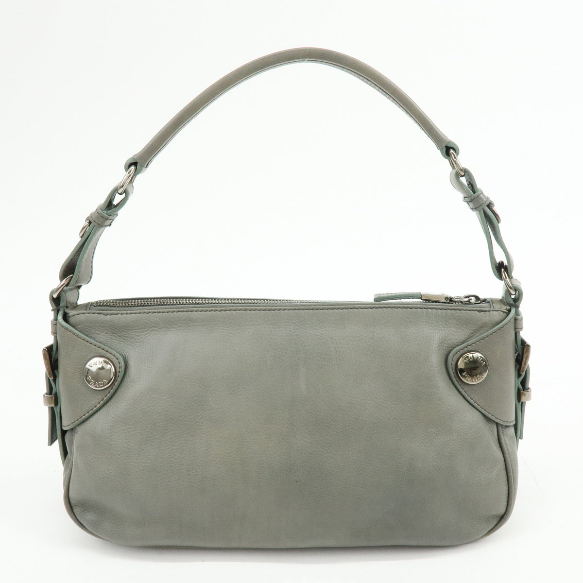 PRADA Buffalo Snap Leather Hand Bag Shoulder Bag Gray BR2666