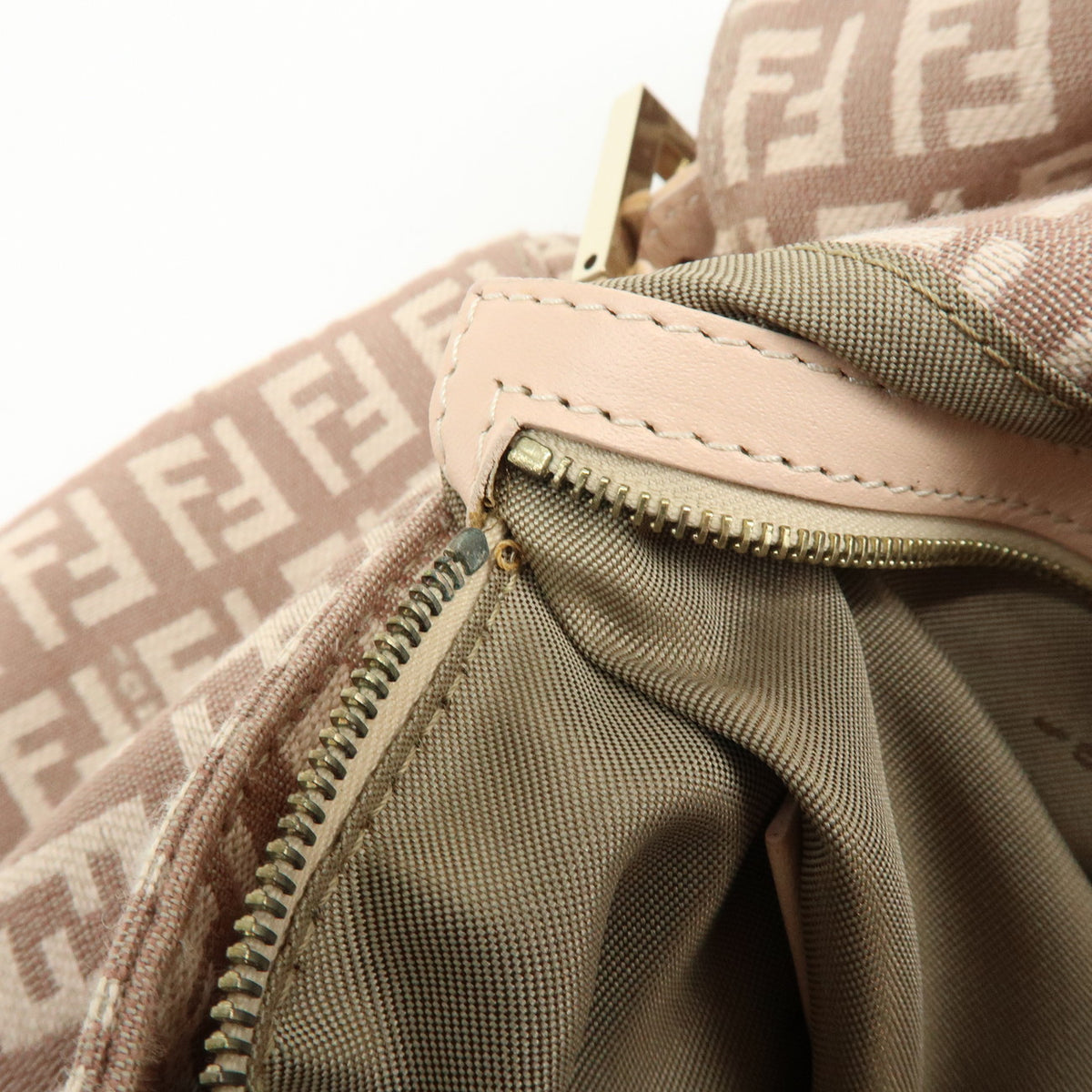 FENDI Mamma Baguette Zucchino Canvas Leather Shoulder Bag Pink 8BR001
