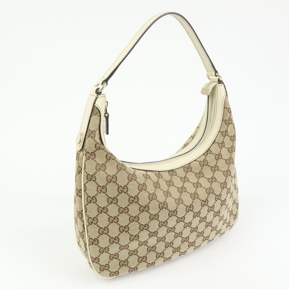 GUCCI GG Canvas Leather Shoulder Bag Hand Bag Beige White 153010