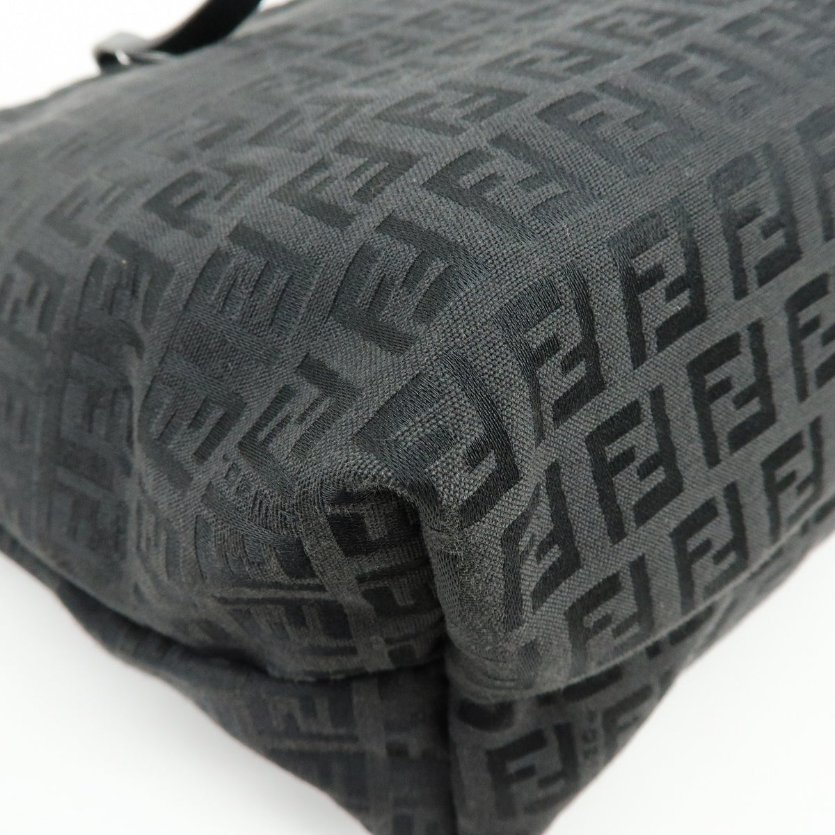 FENDI Zucchino Jacquard Canvas Leather Tote Bag Hand Bag Black 8BH025