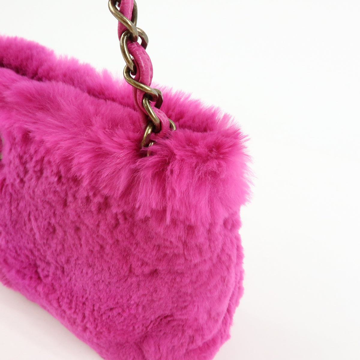 CHANEL Lapin Rabbit Fur Leather Chain Shoulder Bag Puple