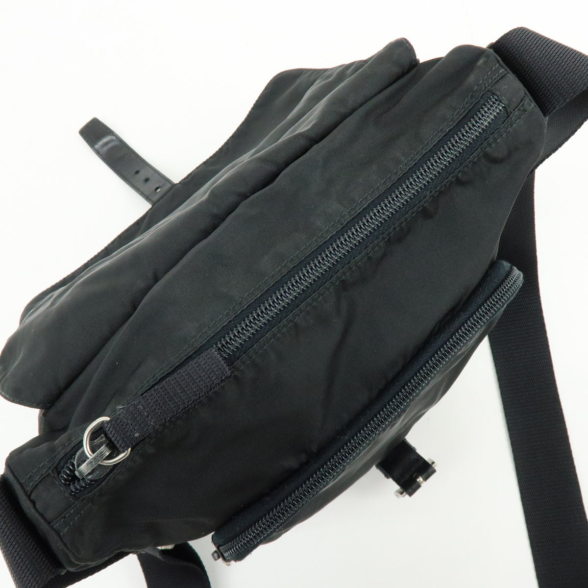 PRADA Triangle Logo Nylon Leather Shoulder Bag Crossbody Bag Black