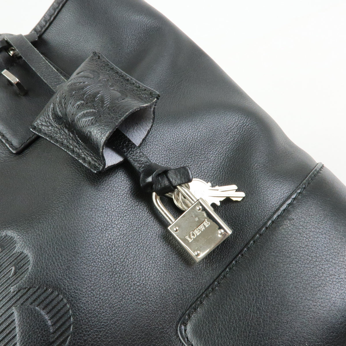 LOEWE Anagram Amazona Fusta Leather Tote Bag Hand Bag Black Silver