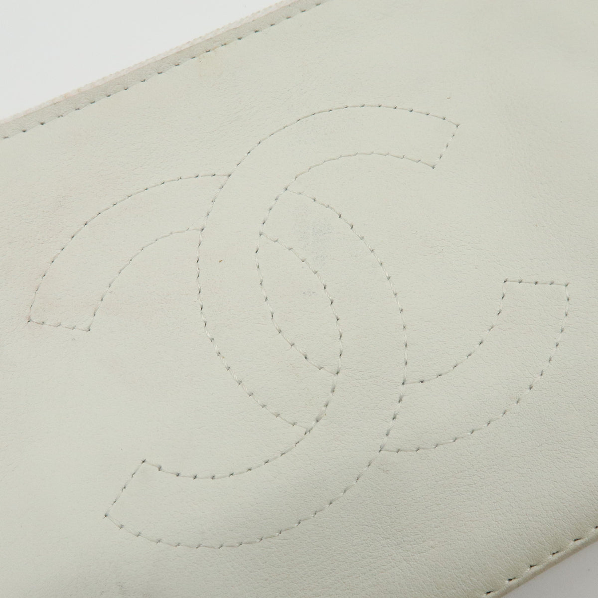 CHANEL COCO Mark Leather Cosmetic Pouch Flat Pouch White