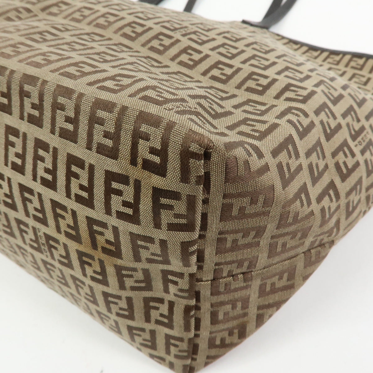 FENDI Zucchino Canvas Leather Tote Bag Hand Bag Brown 8BH005