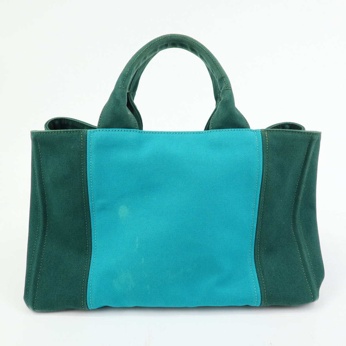 PRADA Logo Canapa Triangle Logo 2Way Tote Hand Bag  Green Blue BN2642