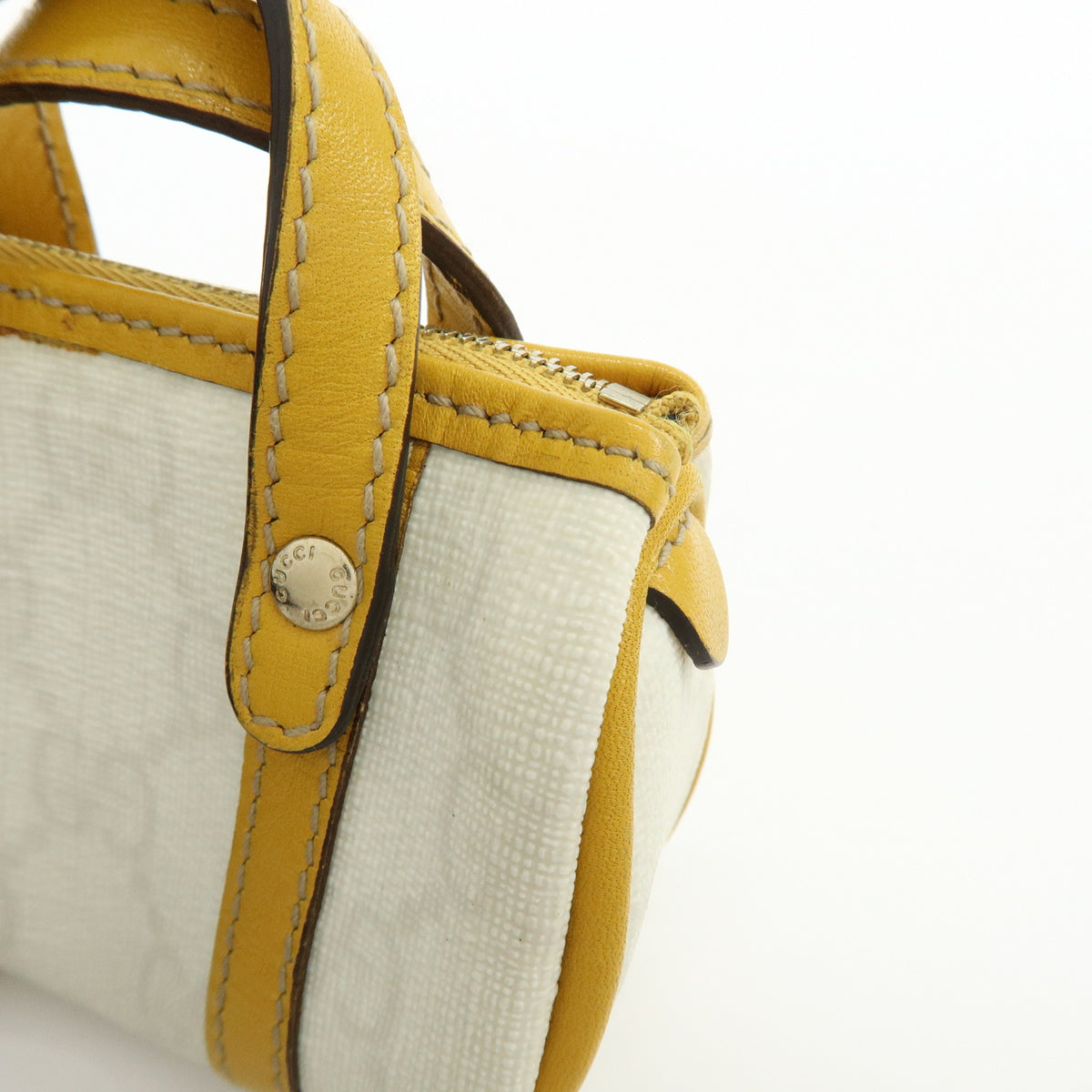 GUCCI GG Supreme Leather Mini Boston Bag Charm White Yellow 198338