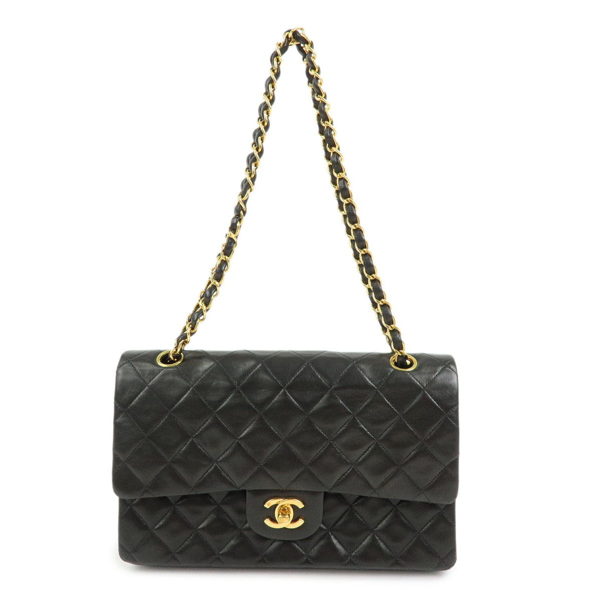 CHANEL Matelasse 25 Lamb Skin Double Flap Chain Shoulder Bag A01112