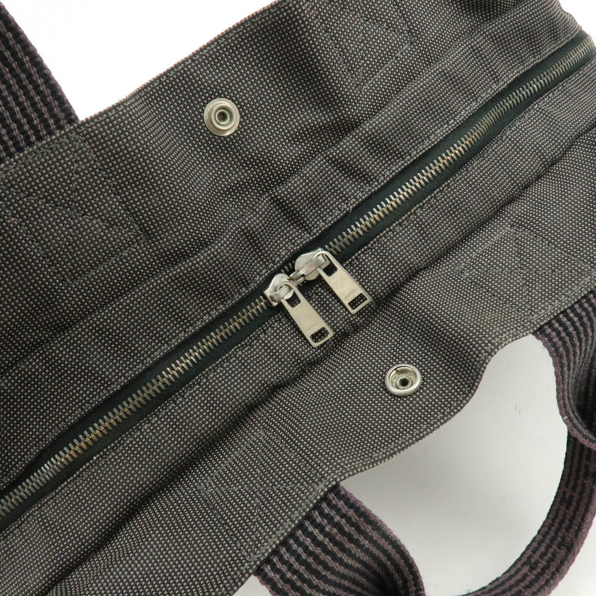 HERMES Her Line MM Canvas Hand Bag Tote Bag Gray Black
