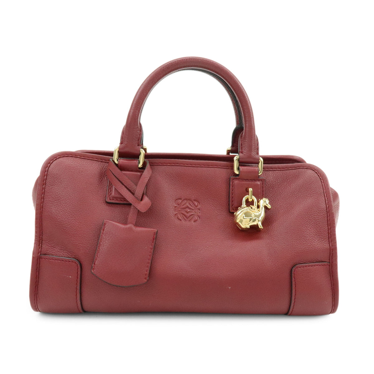 LOEWE Anagram Amazona 28 Leather Hand Bag Boston Bag Wine Red