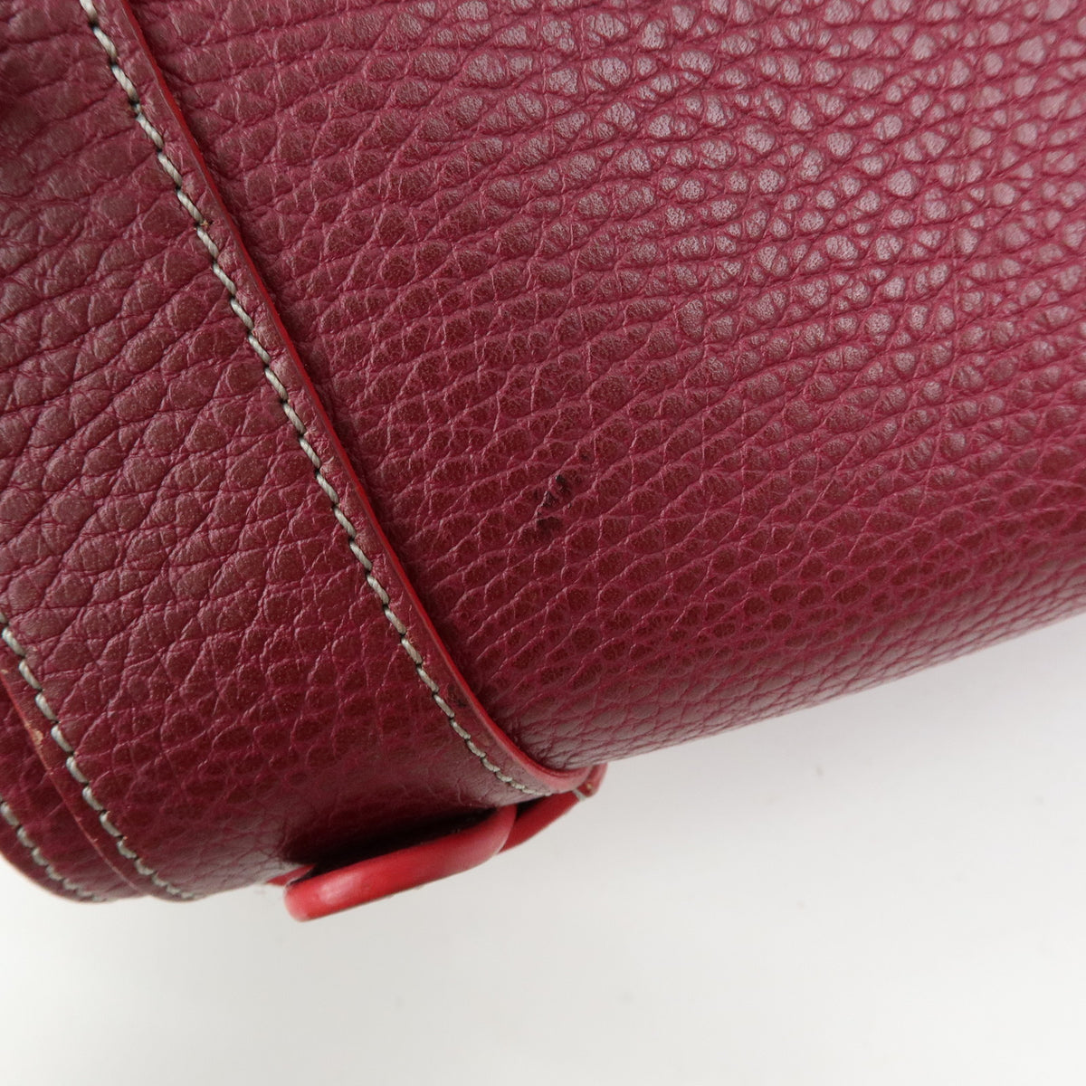 LOEWE Senda Leather Boston Bag Hand Bag Buckle Design Bordeaux