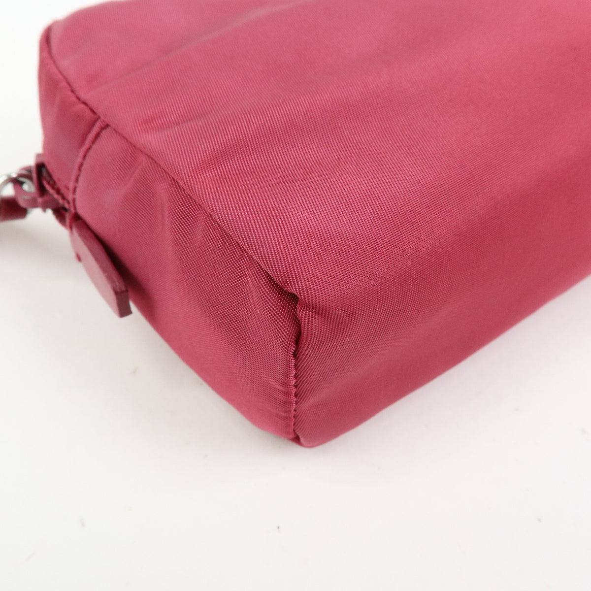PRADA Triangle Logo Nylon Saffiano Leather Cosmetic Pouch Pink 1N0340