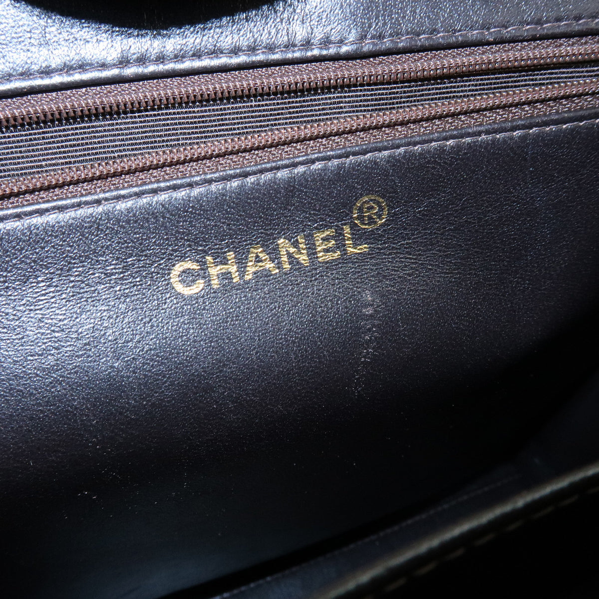 CHANEL Logo Plate Quilting Suede Leather Shoulder Bag Dark Brown Black