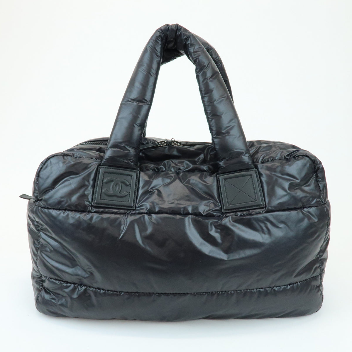 CHANEL COCO Cocoon Nylon Leather Boston Bag Hand Bag Black A47092