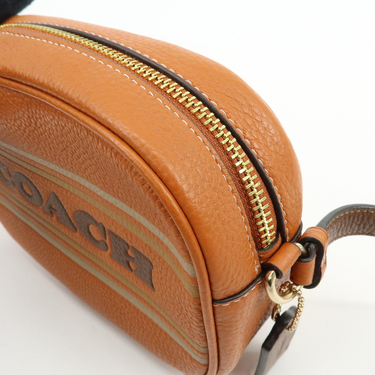 COACH Logo Leather Shoulder Bag Crossbody Bag Camel Brown