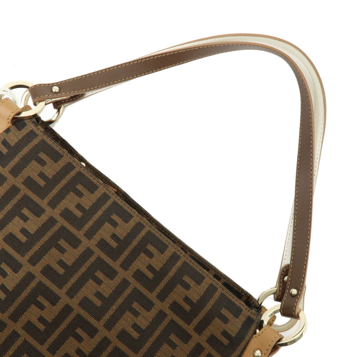 FENDI Zucca Jacquard Canvas Leather Shoulder Bag Brown Black 8BR652