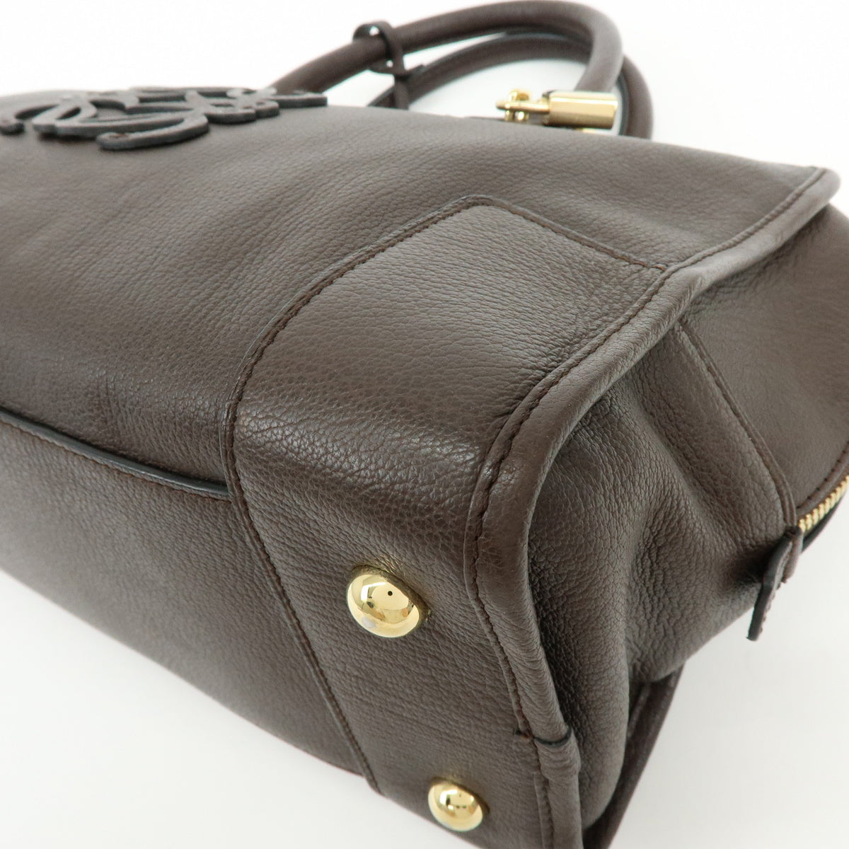 LOEWE Anagram Amazona 35 Leather Boston Bag Hand Bag Dark Brown