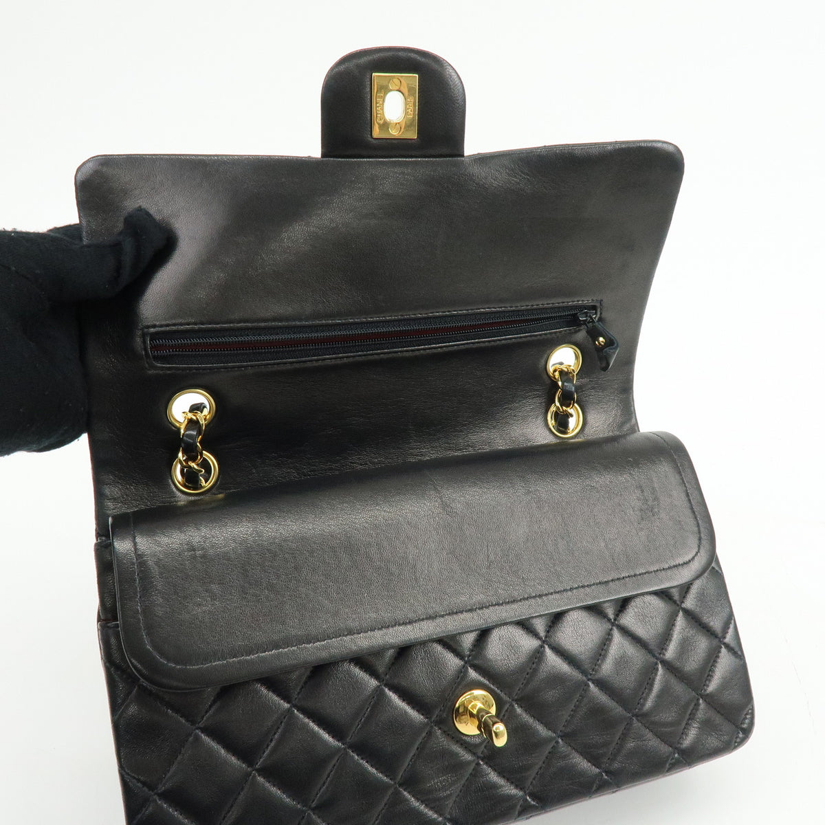 CHANEL Matelasse 25 Double Flap Chain Shoulder Bag Black A01112