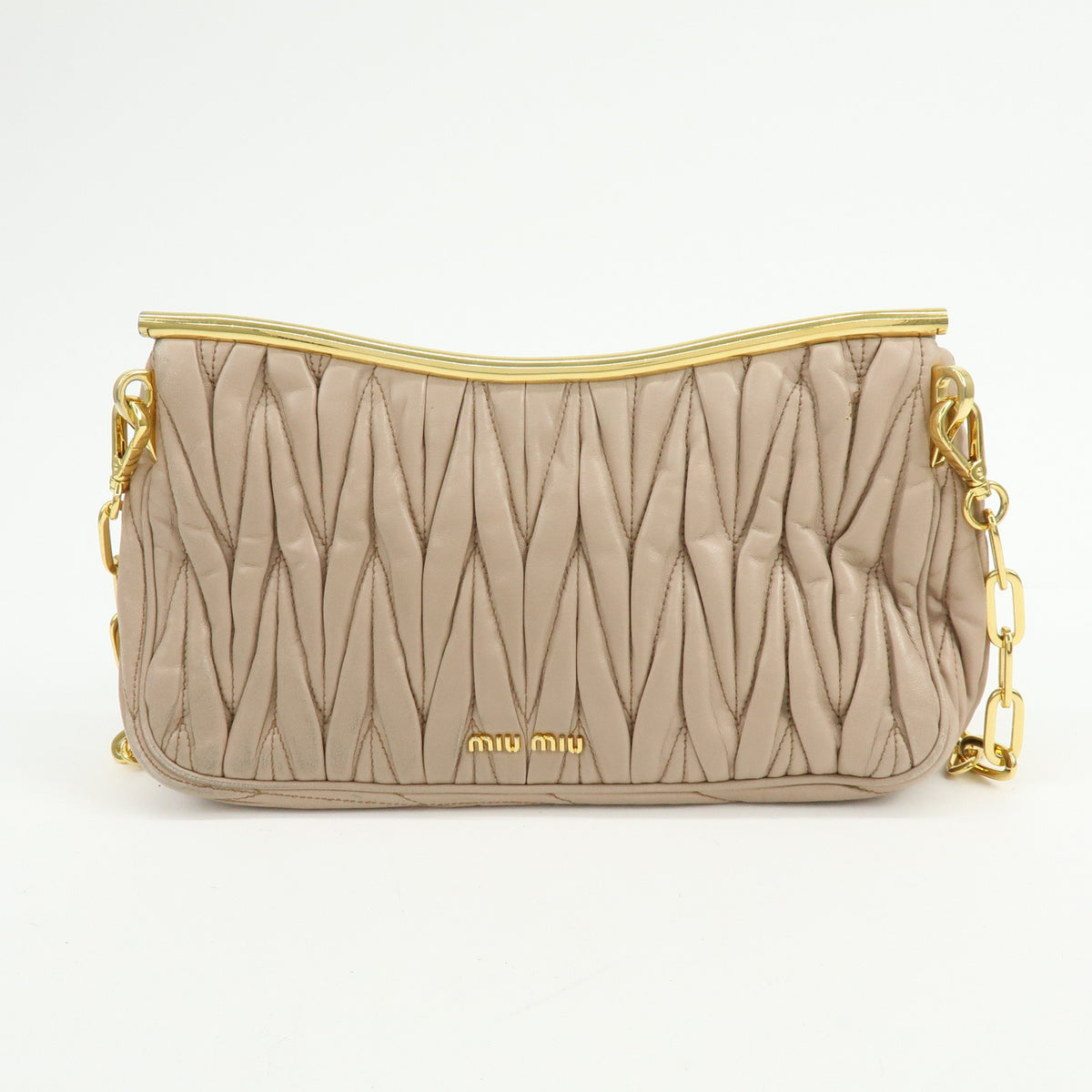MIU MIU Matelasse Nappa Leather Chain Shoulder Bag Pink Beige
