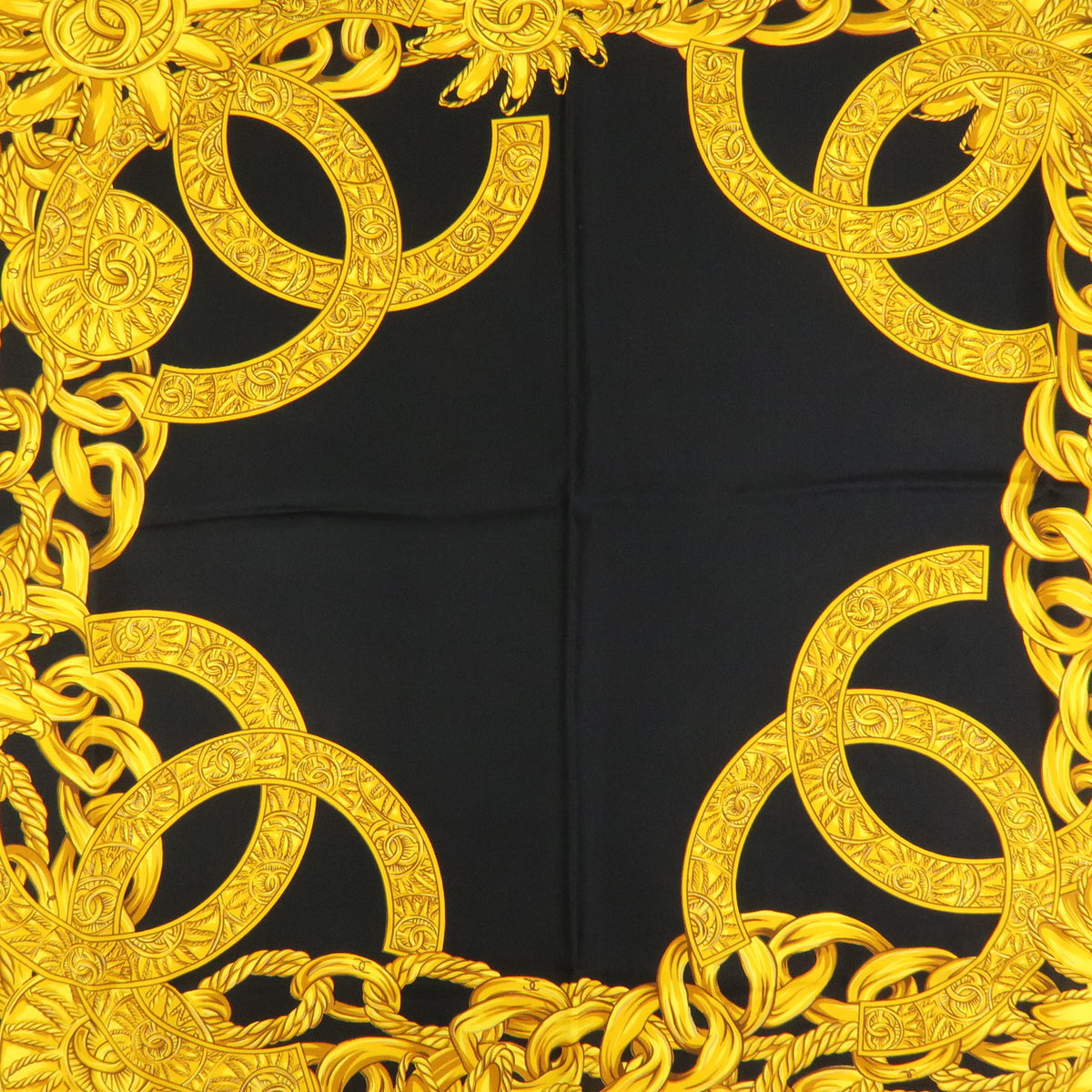 CHANEL COCO Mark Silk 100% Scarf Chain Black Gold