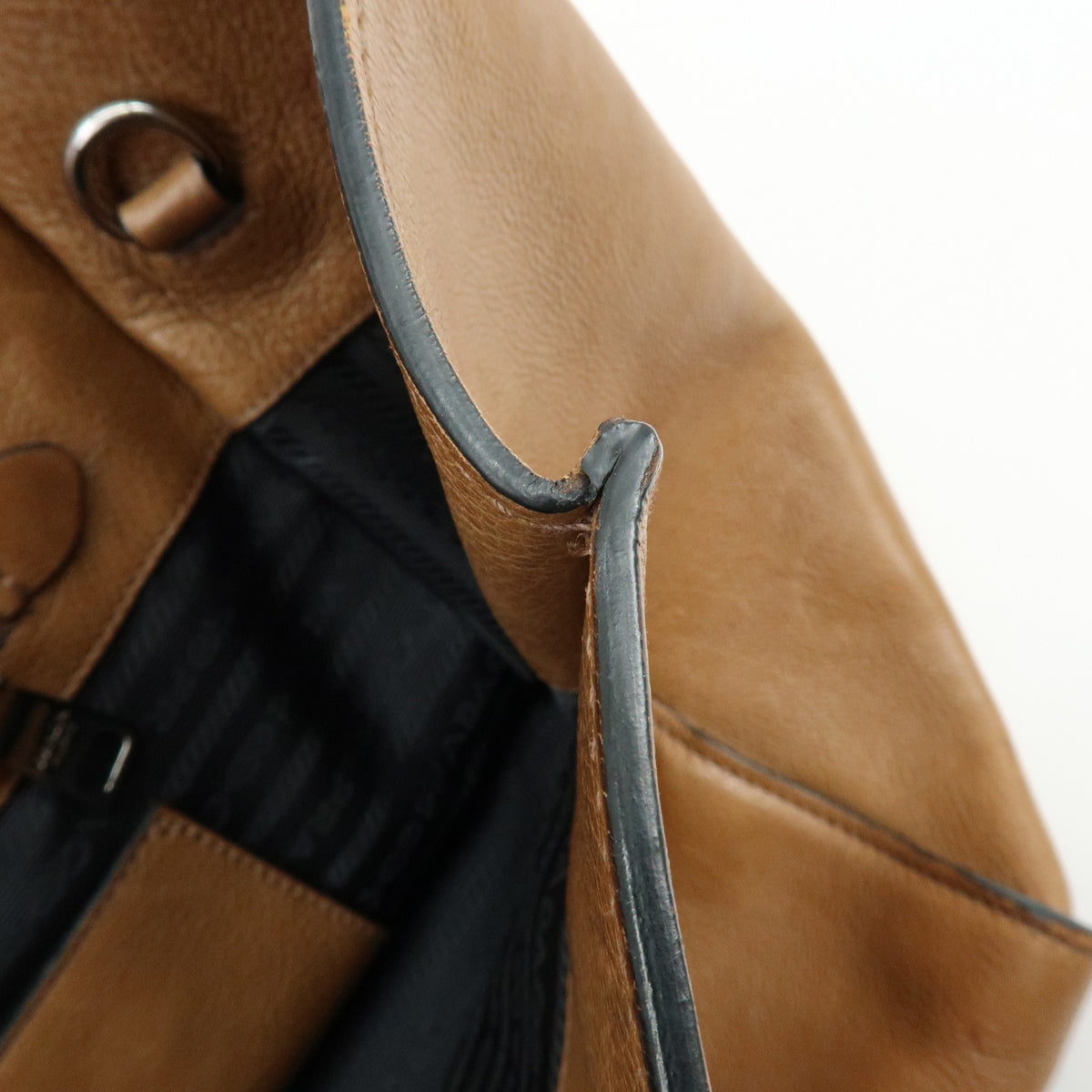 PRADA Triangle Logo Leather 2Way Bag Hand Bag Shoulder Bag Brown BN2661