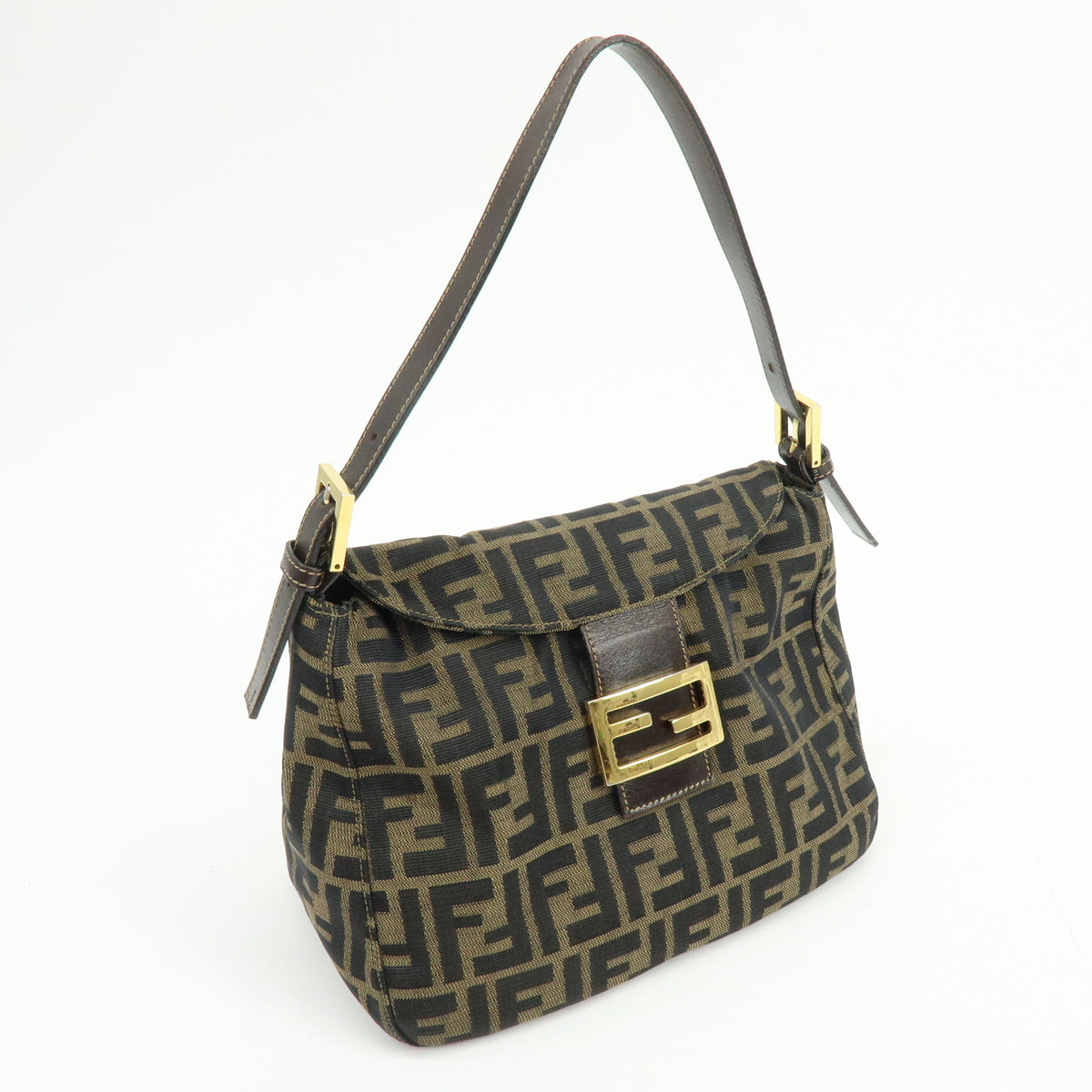 FENDI Zucca Jaquard Canvas Leather Shoulder Bag Hand Bag Brown