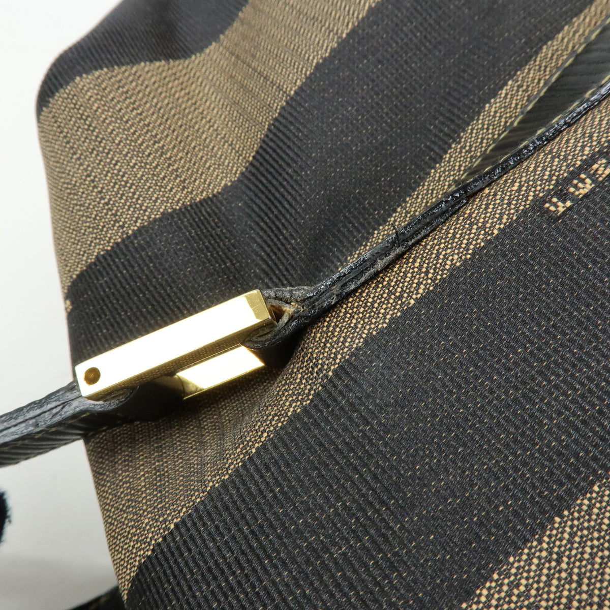 FENDI Pequin Jacquard Canvas Leather Tote Bag Brown Black 26323