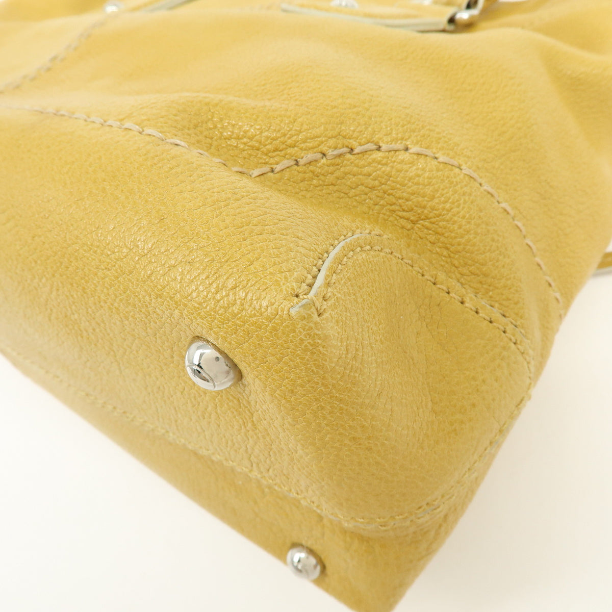 TOD'S  Leather Tote Bag Shoulder Bag Hand Bag Stitches Mustard