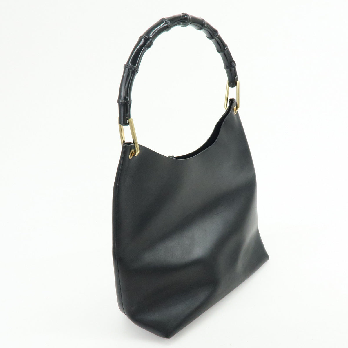 GUCCI Bamboo Leather Shoulder Bag Hand Bag  Black 001・2058