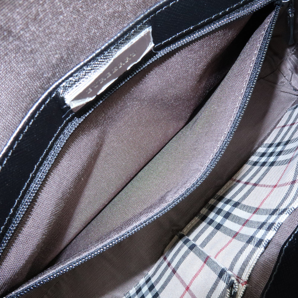 BURBERRY Logo Plate Leather Shoulder Bag Hand Bag Black
